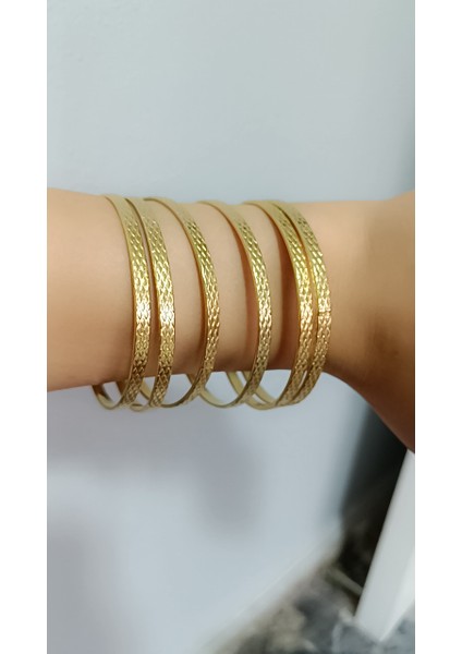 Didams Accessories Çelik Gold Kendinden Desenli 3 Lü Ajda Bilezik