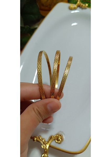 Didams Accessories Çelik Gold Kendinden Desenli 3 Lü Ajda Bilezik