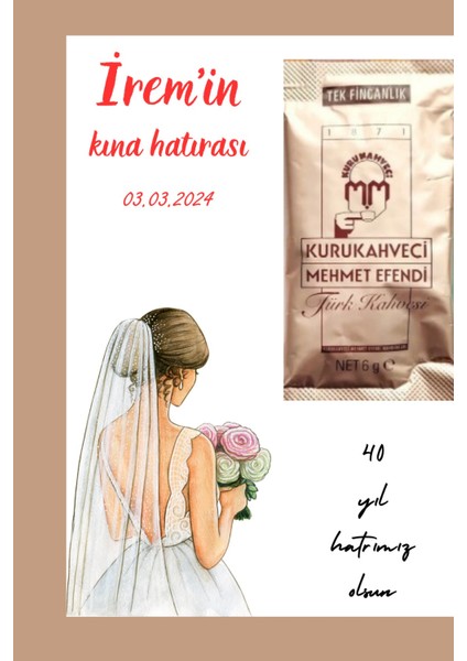 Emtory Home 25 Adet Türk Kahvesi Hediyelik -Kişiye Özel Kartlı - Kına Gecesi - Kına Hediyelik - Nikah Hediye