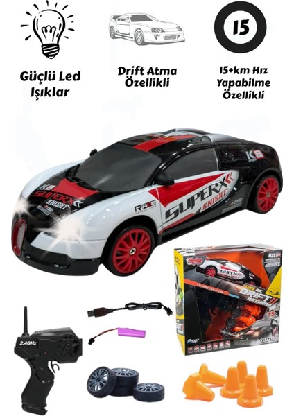 Vardem Oyuncak Vardem Işıklı Uzaktan Kumandalı Full Fonksiyon 2.4g Şarjlı 1:24 Drift Atan Araba Rc Yarış Arabası 15+Km Hız