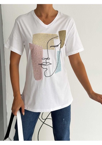 Kadın Büyük Beden Yeni Sezon %100 Pamuk Yüz Işlemeli Nakışlı T-Shirt modelleri