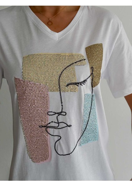 Kadın Büyük Beden Yeni Sezon %100 Pamuk Yüz Işlemeli Nakışlı T-Shirt fırsatları