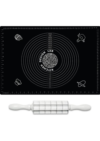 2'Li Set Siyah 45 X 65 Cm Silikon Hamur Açma Matı Ve Kare Mantımatik Seti