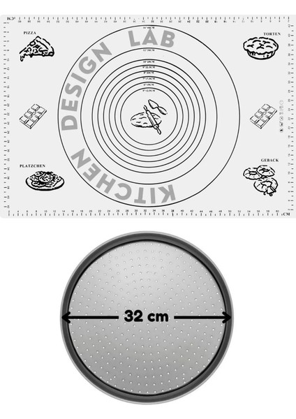 2li Set Beyaz 45 X 65 Cm Silikon Hamur Açma Matı Ve Pizza Tepsisi 32 Cm