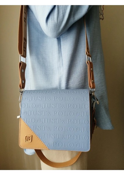 Kadın Mavi-Taba 3 Bölmeli Iki Askılı Omuz ve El ÇANTASI-4072