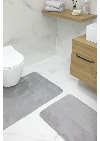 2'li Kaydırmaz Peluş Banyo Paspası Banyo Klozet Takımı Klozet Paspas Takımı
