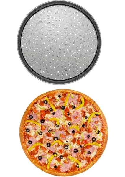 2'Li Set Siyah 45 X 65 Cm Silikon Hamur Açma Matı Ve Pizza Tepsisi 32 Cm