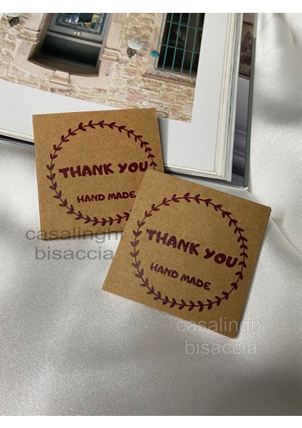 Kraft Thank You Hand Made Kartı E Ticaret Hediye Kartı 5x5 Cm- 40 Adet