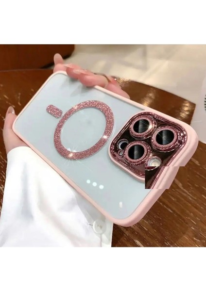 Apple Iphone 15 Kamera Lens Korumalı Magsafe Shine Parıltılı Kılıf