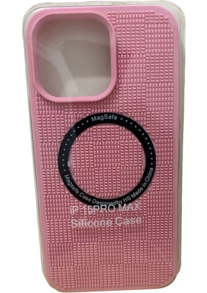 Apple Iphone 15 Pro Arkası Örgü Desenli, Iç Kısmı Kadife Magsafe Magnetic Crystal Case
