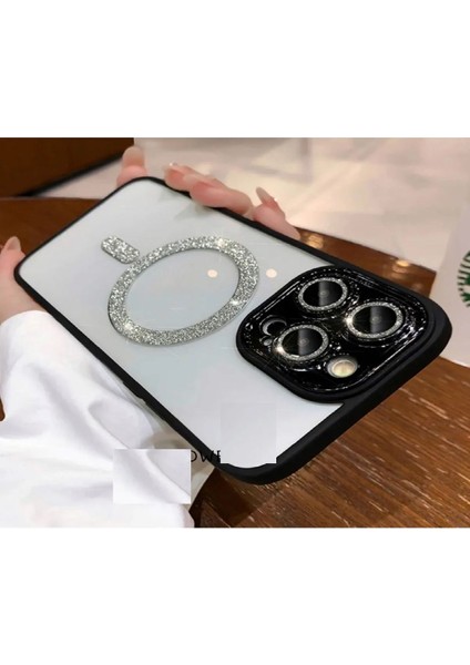 Apple Iphone 12 Pro Max Kamera Lens Korumalı Magsafe Shine Parıltı Kılıf + Kırılmazcam Koruma Hediye