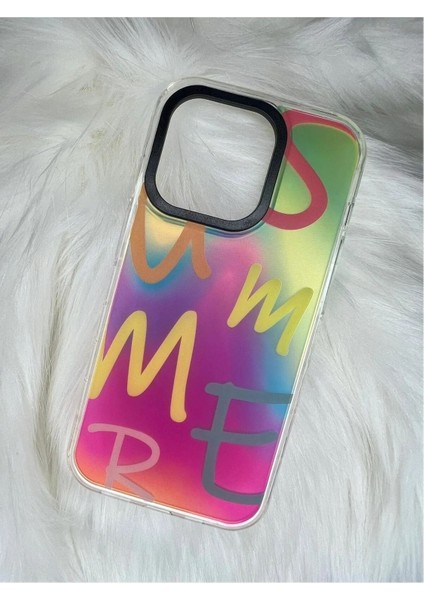 Iphone 11 Uyumlu Siyah Lens Çerçeve 3D Renk Değiştiren Desenli Hologram Creative Kılıf