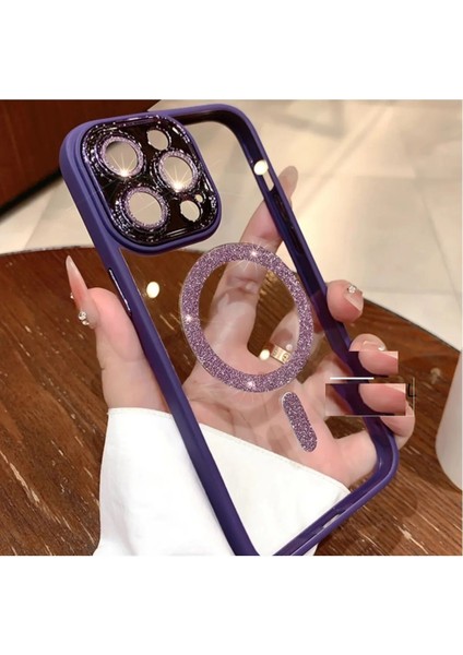 Apple Iphone 11 Pro Max Kamera Lens Korumalı Magsafe Shine Parıltı Kılıf + Kırılmazcam Koruma Hediye