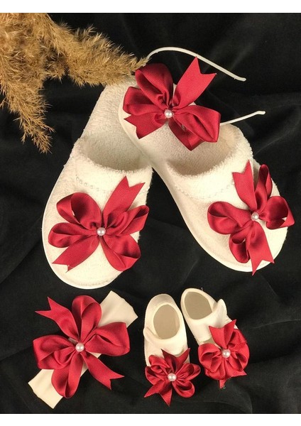 Fiyonklu Krem Lohusa Terlik Taç 4 Lü Set