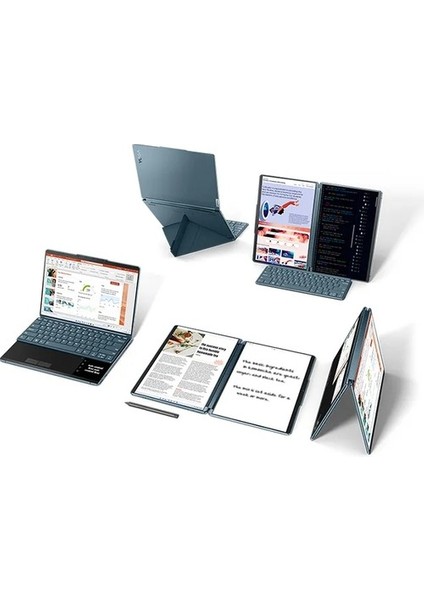 Yoga Book 9 13.3 Inç 2880 x 1800 Çift OLED Dokunmatik Ekran 13.nesil Core I7 1355U-16GB-1TB Ssd-1,34 kg + Base Pen 4.0 + Folio Stand + W11 Deniz Mavisi