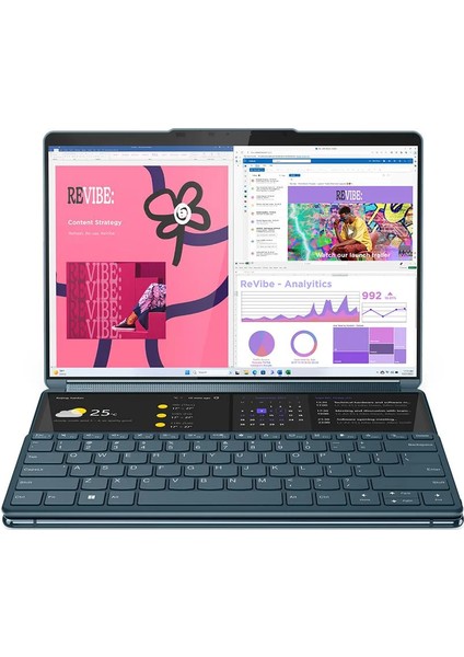 Yoga Book 9 13.3 Inç 2880 x 1800 Çift OLED Dokunmatik Ekran 13.nesil Core I7 1355U-16GB-1TB Ssd-1,34 kg + Base Pen 4.0 + Folio Stand + W11 Deniz Mavisi