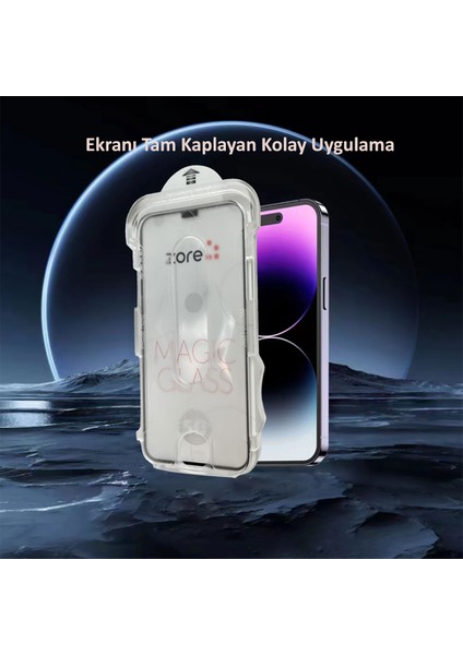 Apple iPhone 15 Pro Max Uyumlu Kolay Uygulama Aparatlı 5d Magic Glass Cam Ekran Koruyucu