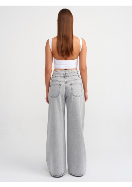71498 Çizgili Boxer Detaylı Geniş Denim Pantolon-Gri fiyatları