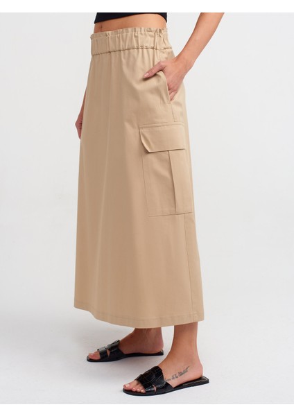 80837 Geniş Elastik Bel Bantlı Etek-Camel modelleri