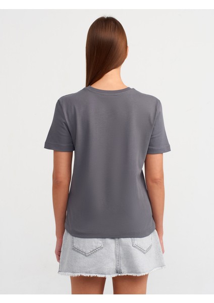 31069 Pamuklu Bisiklet Yaka T-Shirt-Füme fiyatları