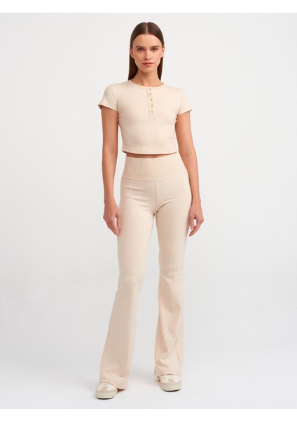 71050 Beli Fitilli Ispanyol Paça Pantalon-Bej Melanj