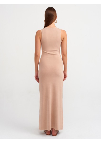 90868 Yıkama Efektli Maxi Elbise-Bej fiyatları