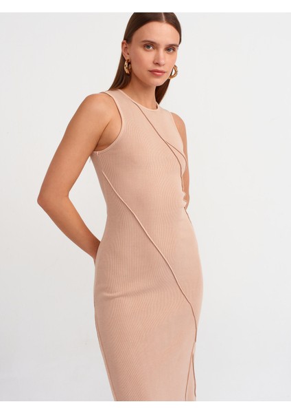 90868 Yıkama Efektli Maxi Elbise-Bej modelleri