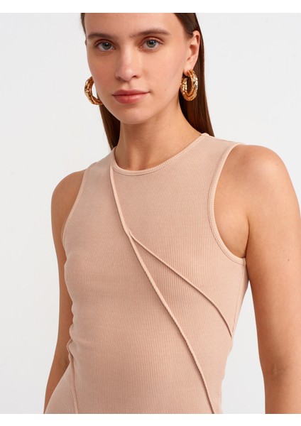 90868 Yıkama Efektli Maxi Elbise-Bej fırsatları