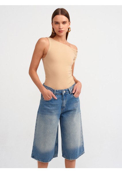 71499 Bol Kesim Uzun Denim Kapri-Mavi modelleri