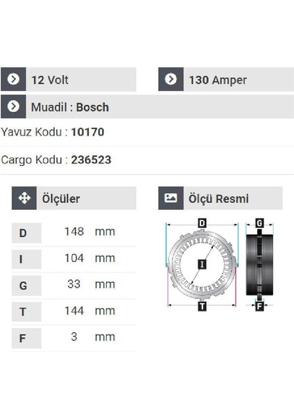 177512 Statör 12V 130A Y.m Opel Movano-Reno Master Laguna-Passat-T5 Kulaklı fiyatları
