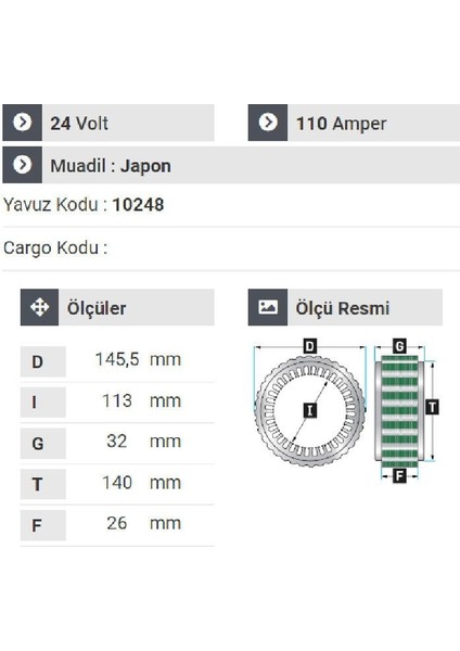 151724 Statör 24V 110A Iveco Starlis.renault .volvo . Daf . Scania Tır Grupları 4 Uçlu