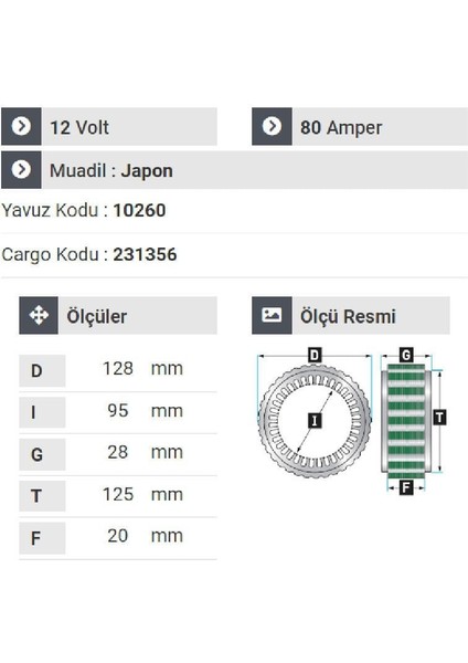 150912 Statör 12V 80A Tata Pikap Çift Kabin