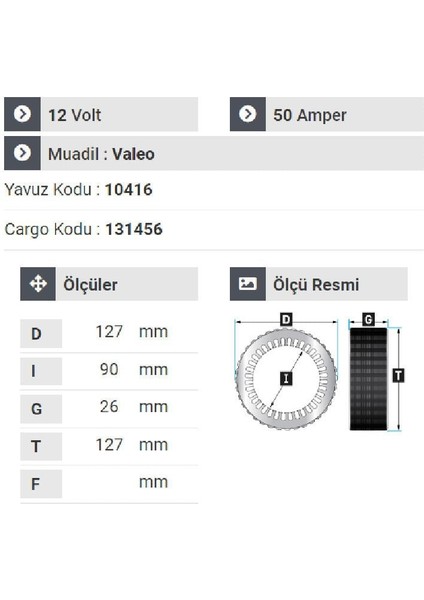 180212 Statör 12V 50A Renault 9.R21. R19. 1,4. 1,7 10416 fiyatları