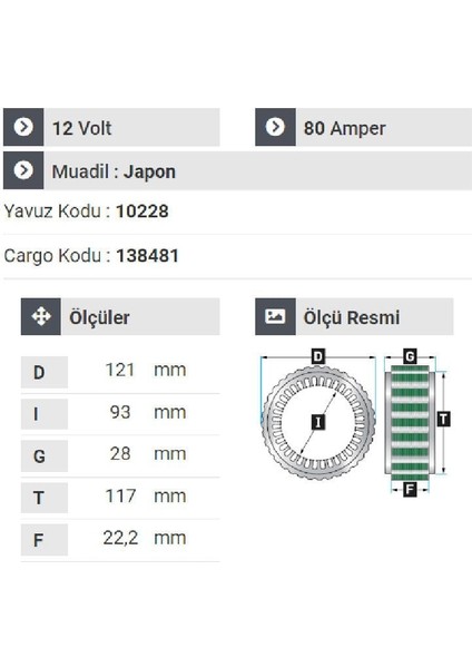 151612 Statör 12V 80A Nissan Sunny.nissan Taksi Gurubu 3 Uçlu Başlıklı