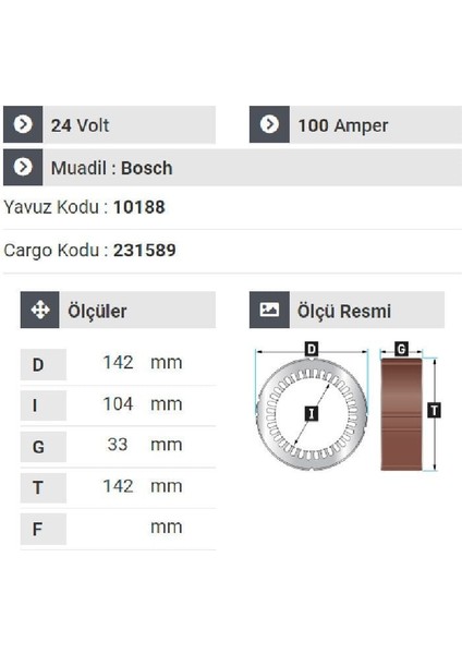 178124 Statör 24V 100A Man Tır 422 - 423 - 463 - E.m