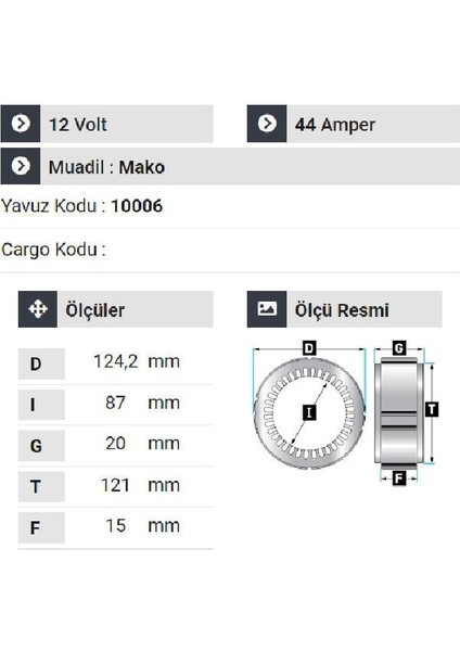110012 Statör 12V 44A Mako Tip 3 Uçlu Em
