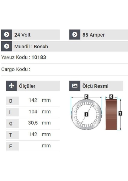 177924 Statör 24V 85A Tır-Otobüs Grubu Muhtelif Araçlar Çift Sargı Klimalı