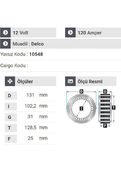 184212 Statör Delco Tipi 12V 94 Amp Iş Mak