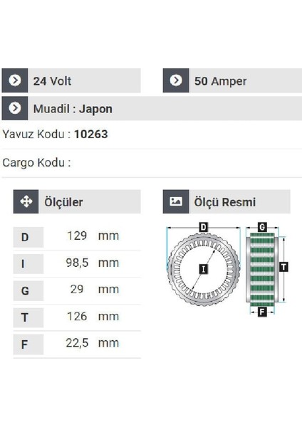 140424 Statör 24V 50A Isuzu Nor.turkuaz.ısuzu Npr 2000.2008 Model Aralığı