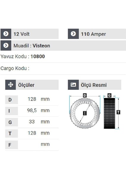 171112 Statör 12V 110A Vısteon Tip Ford Connect 75 ve 90 Lık 2006 Ile 2011 Aralığı