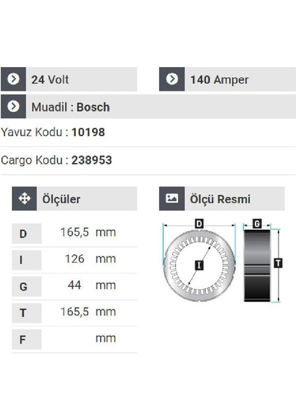 177424 Statör 24V 140A V8 Mercedes 403 - 304 Otobüs Y.m. Man
