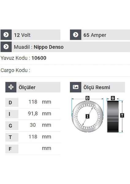 160312 Statör 12V 65A Tip Fiat Doblo Statör