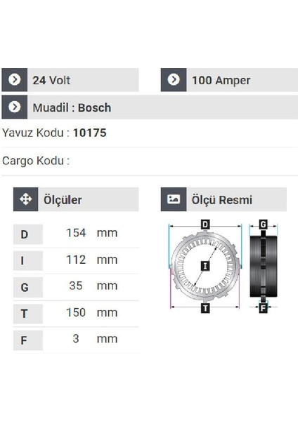 179024 Statör 24V 100A Isuzu Novo Lux.ultra. fiyatları