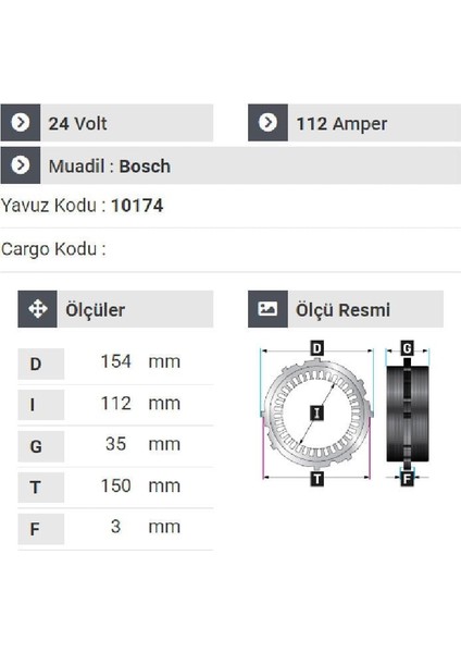 178924 Statör 24V 112A Y.m Safir Otobüs Y.m Man Neoplan Y.m Kulaklı