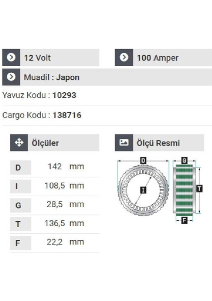 140312 Statör 12V 100A Opel Combo Hitaçi Tipi fiyatları
