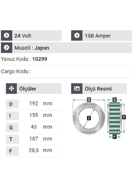 160024 Statör 24V 150A Mitsubishi Safir - Prenses Otobüs 98 Model