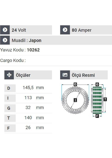 151424 Statör 24V 80A Iveco Tır.scania Tır.renault Tır 420.430.440. 4 Uçlu