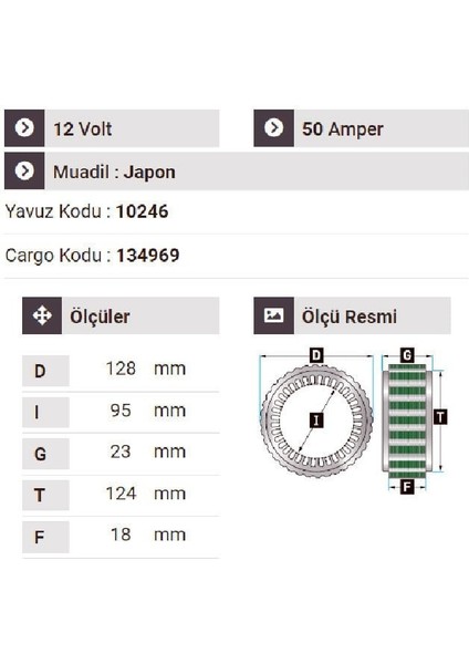130012 Statör 12V 50A Kia Taksi-Sephia -Prejoro-Çerez Panelvan Kia Besta fiyatları