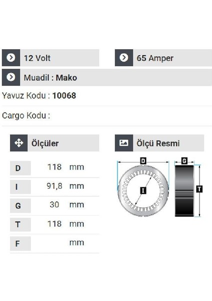 120312 Statör 12V 65A Mako Tip Palio Siena Weekend Doğan Şahin Kartal