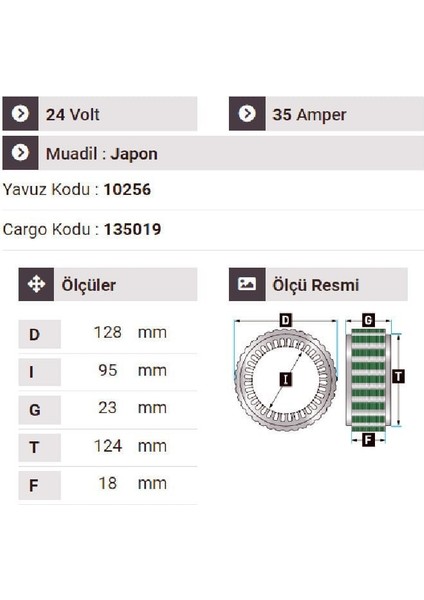 130124 Statör 24V 35A Kia Kamyon